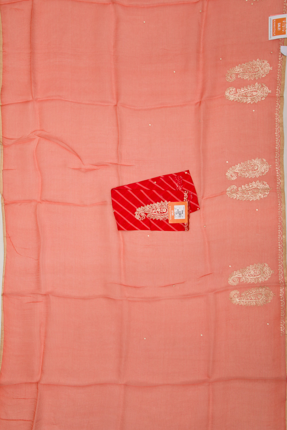 Organza Horizontal Lines And Butta Peach Saree