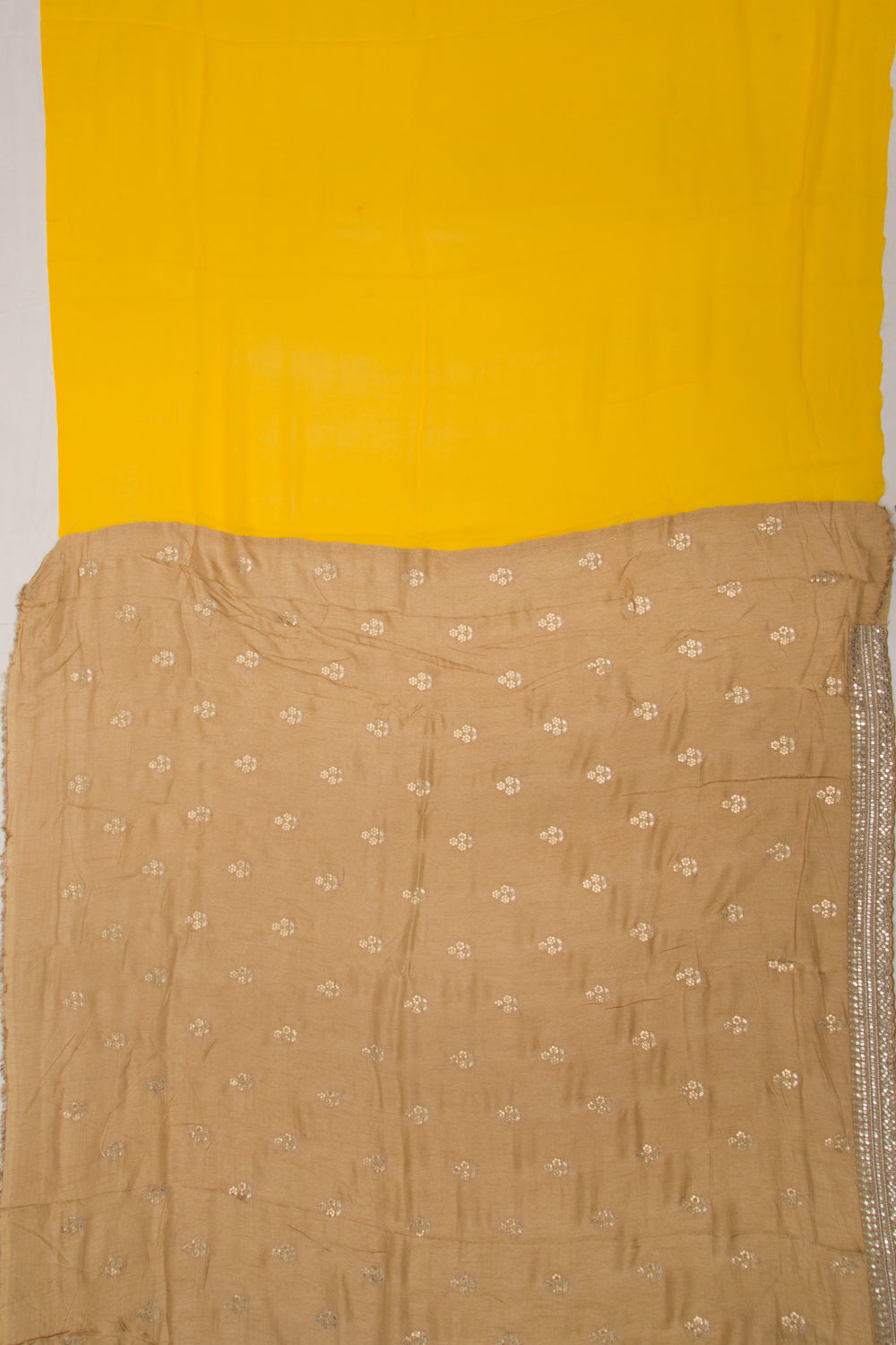 Georgette Silk Embroidery And Lines White And Yellow Saree
