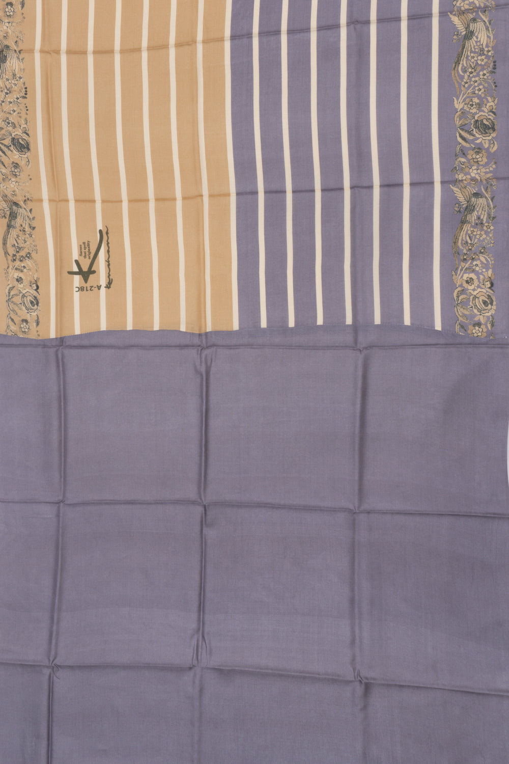 Munga Tussar Horizontal Lines Grey And Green Saree