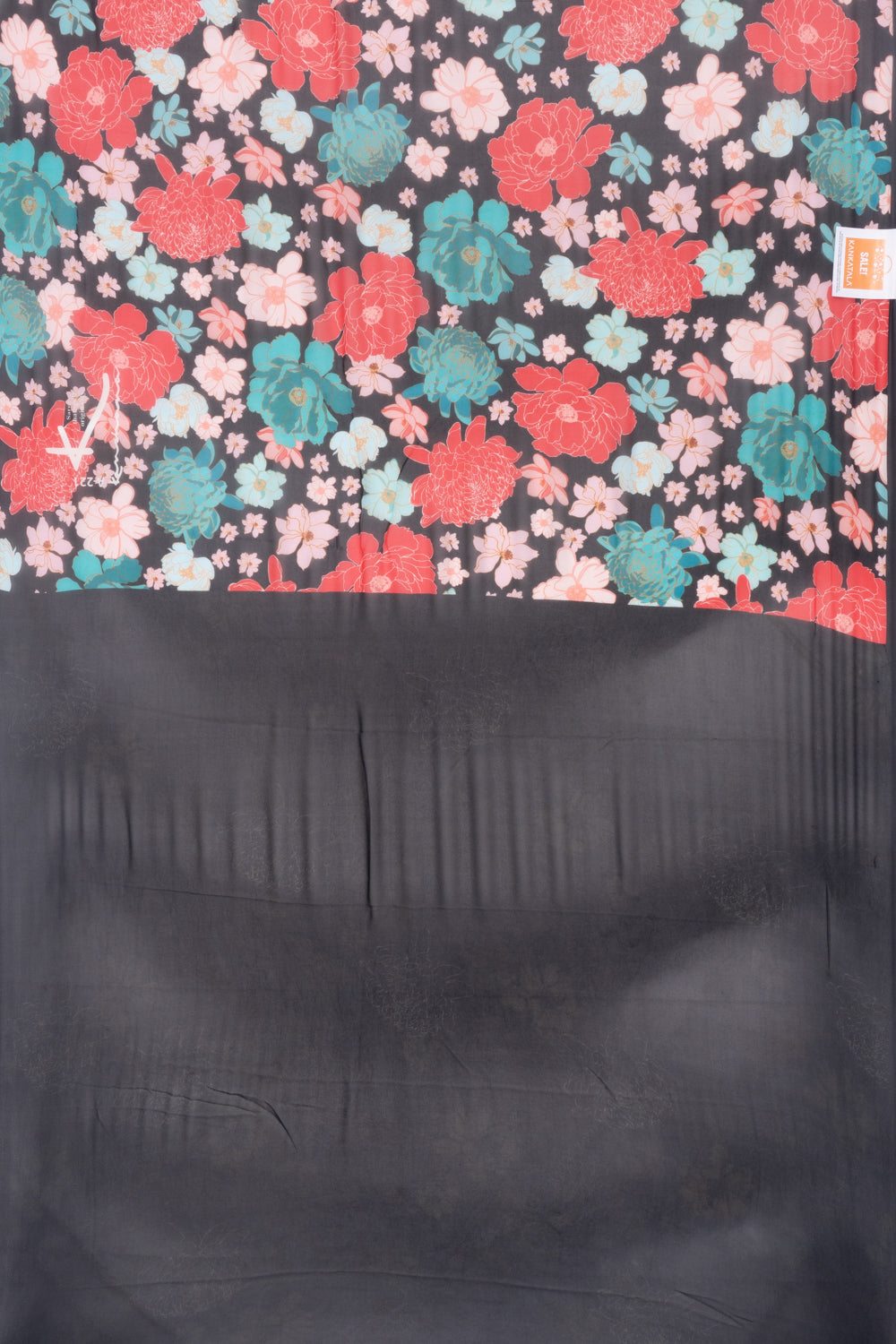 Satin Georgette Floral Printed Black Saree