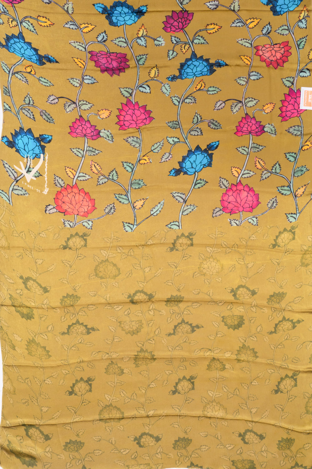 Satin Georgette Floral Printed Mehendi Green Saree