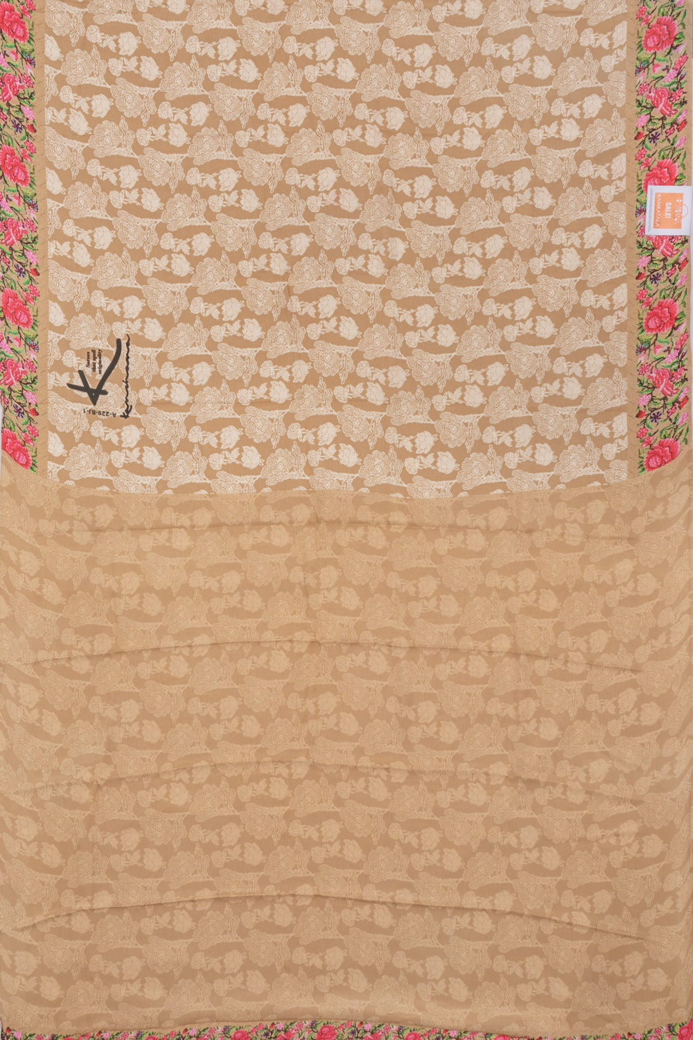 Satin Georgette Floral Printed Khaki Brown Saree