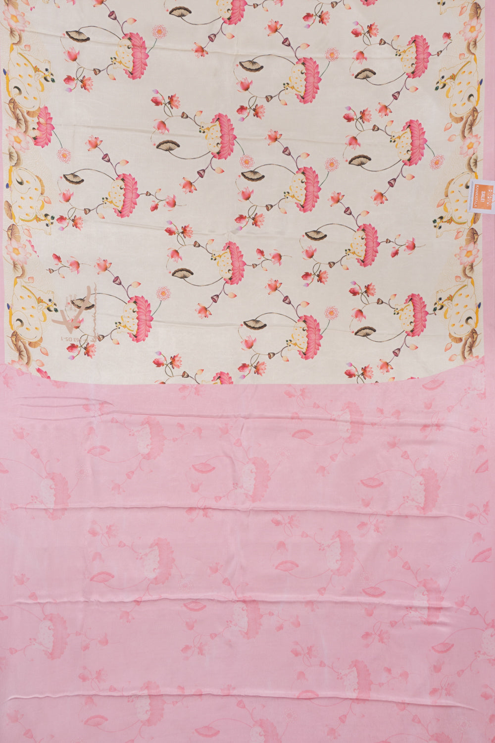 Satin Georgette Pichwai Printed Off White Saree