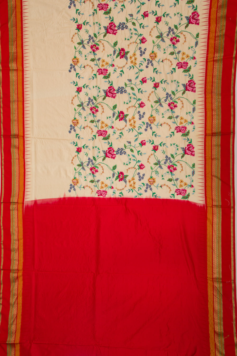 Soft Silk Embroidery Cream Saree