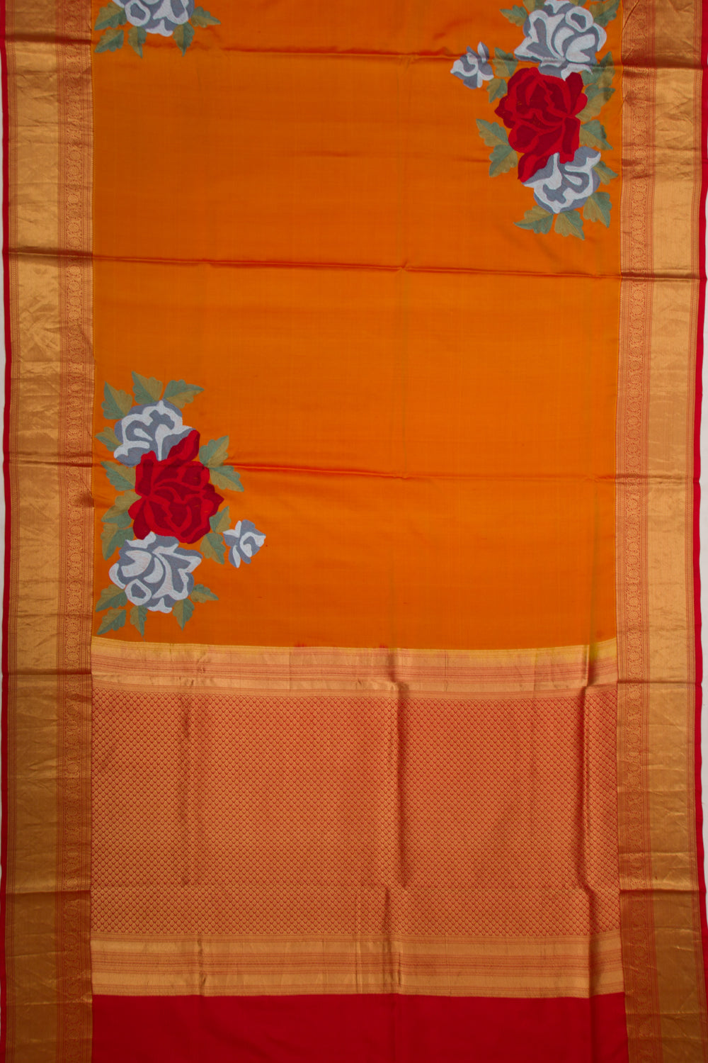 Soft Silk Embroidery Orange Saree