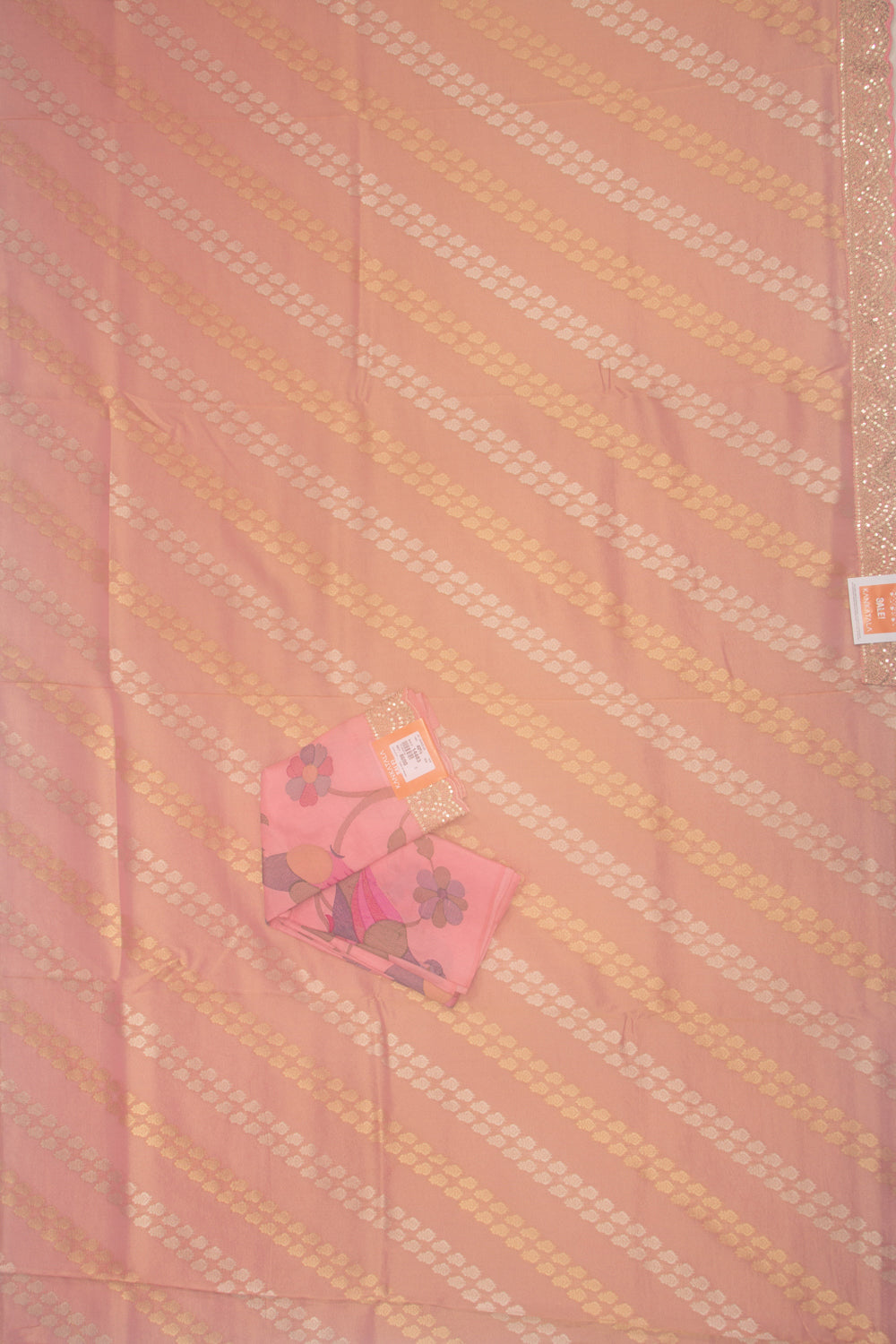 Organza Tissue Brocade Pink Saree With Sequin Work Border
