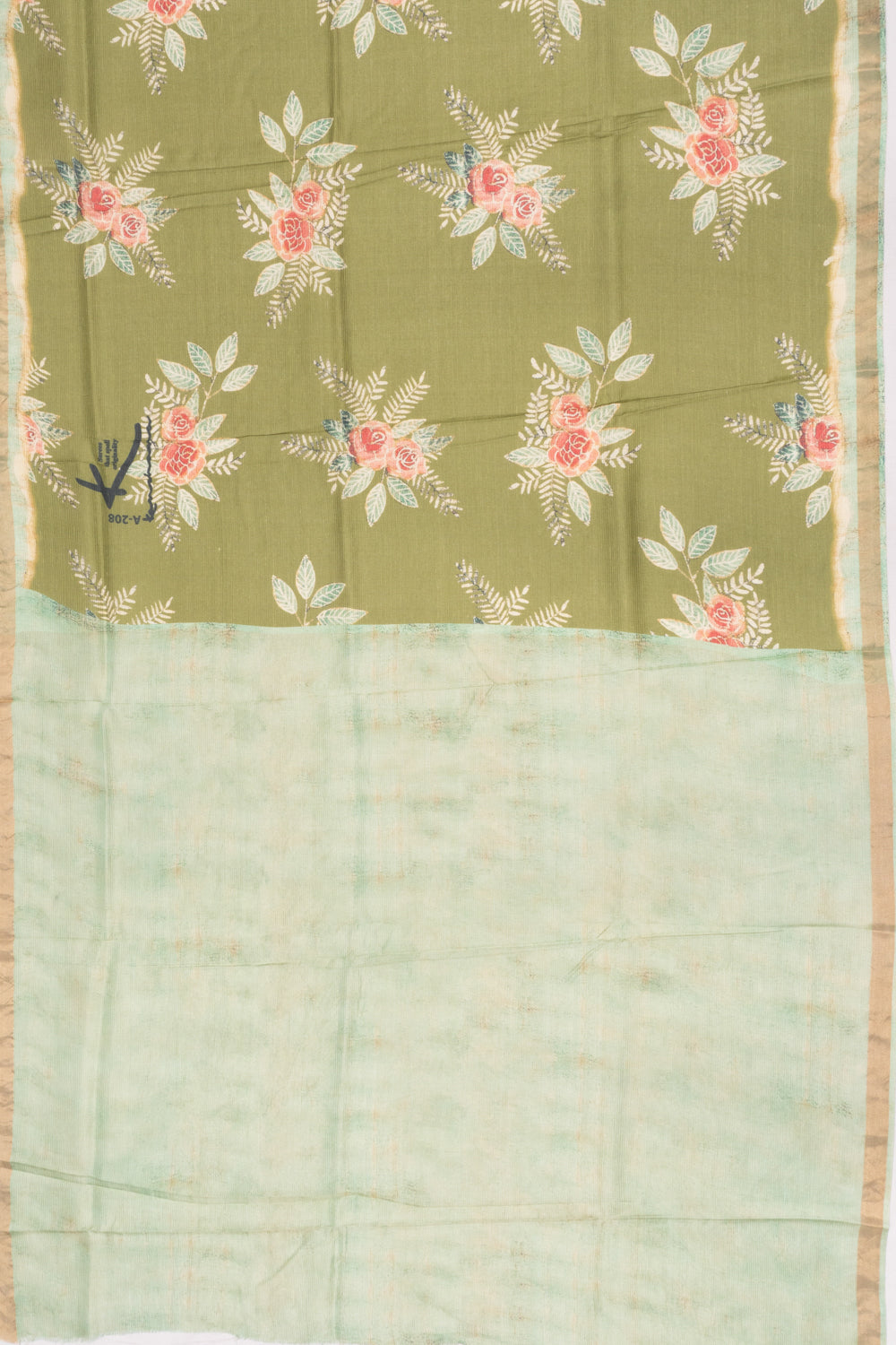 Chiniya Silk Floral Printed Green Saree