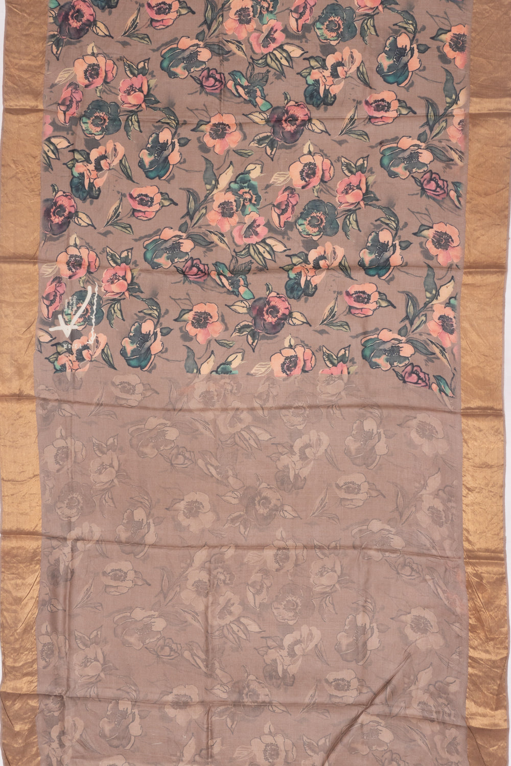 Tussar Floral Printed Beige Saree