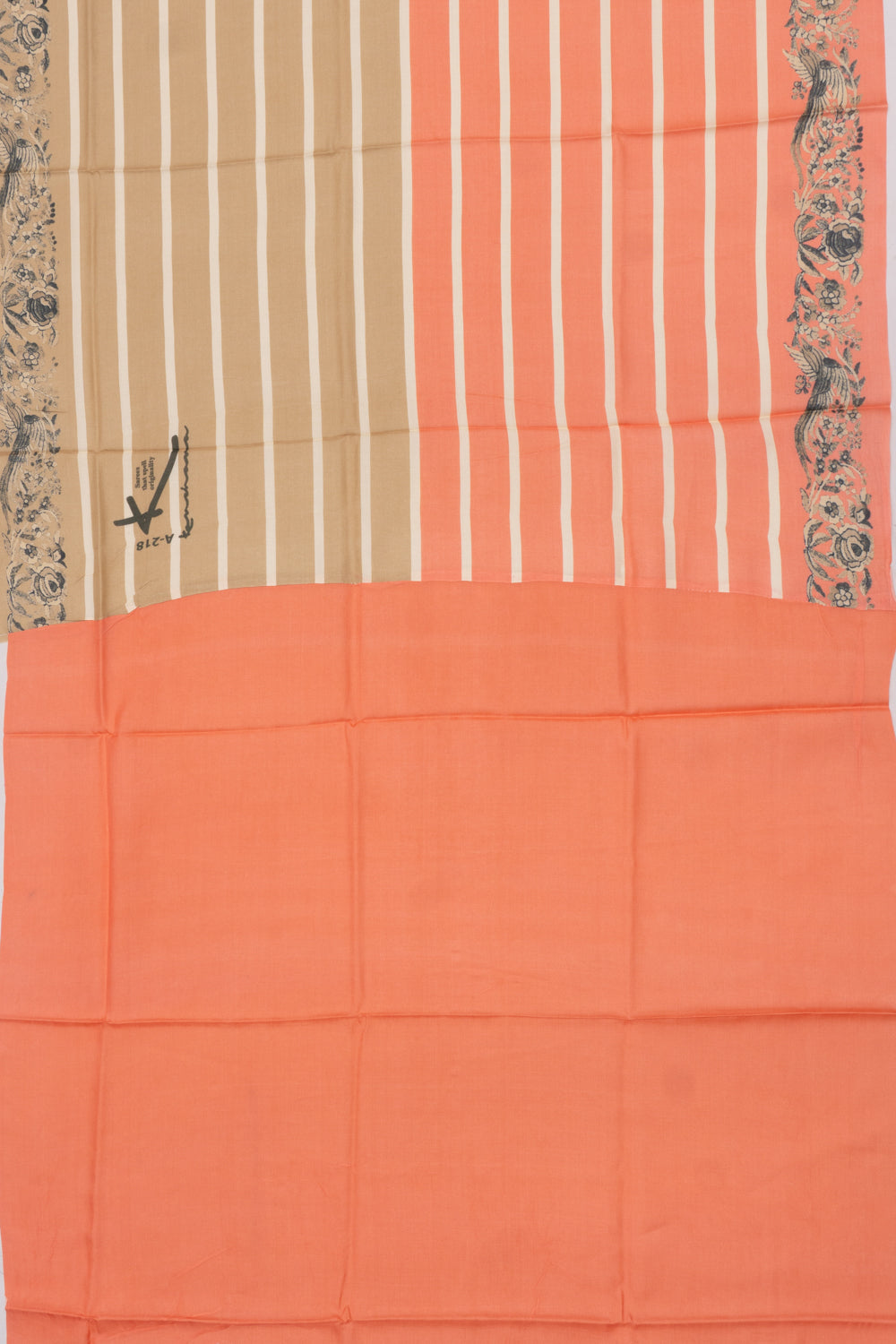 Tussar Half And Half Printed Cream And Orange Saree