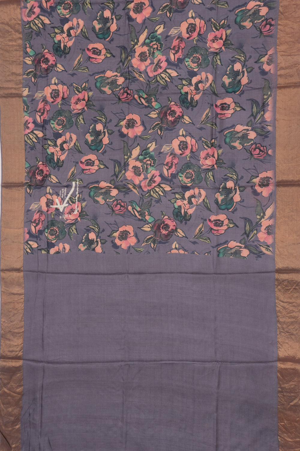 Tussar Floral Printed Dark Grey Saree