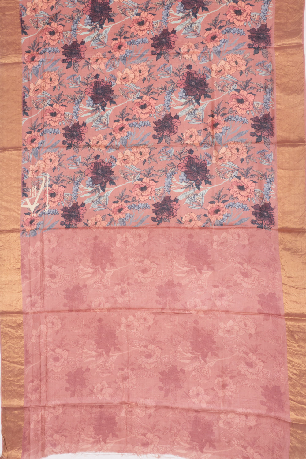 Tussar Floral Printed Brown Saree