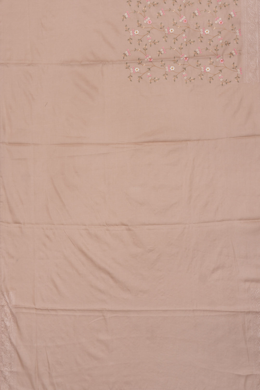 Chanderi Silk Floral Embroidery Beige Saree