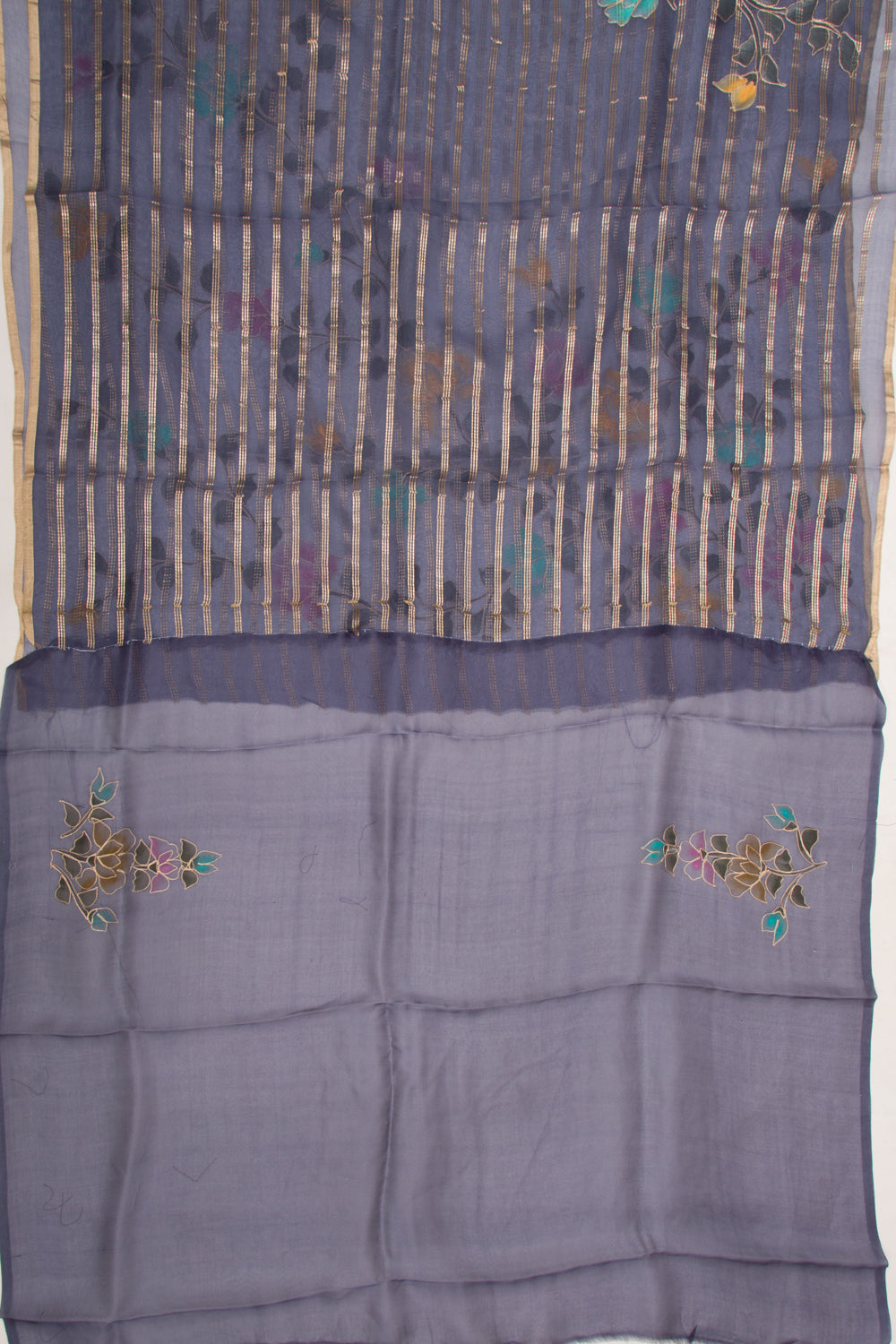 Organza Silk Horizontal Lines Dark Blue Saree