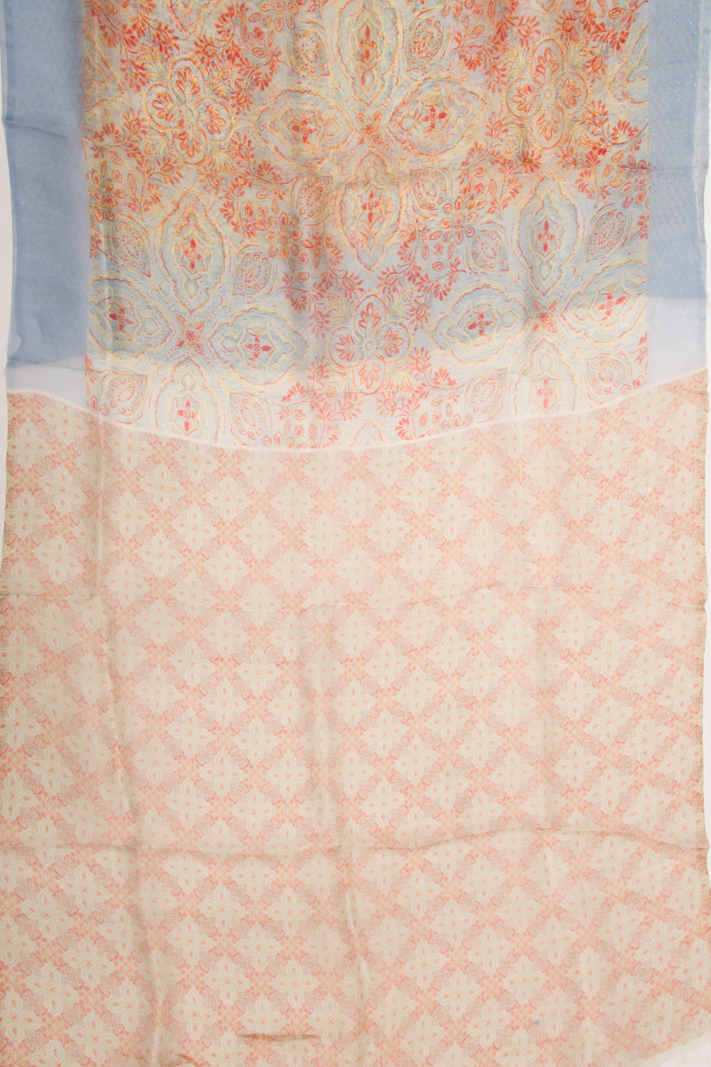 Organza Silk Printed Cream Saree