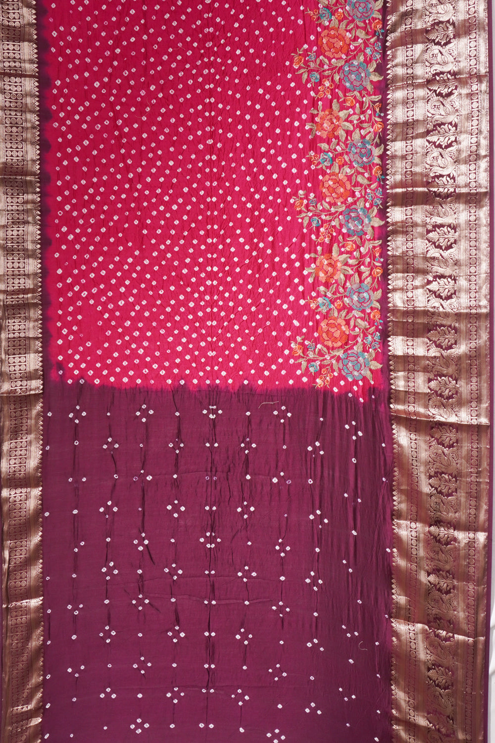 Chiniya Silk Bandhani Butta Purple Saree With Embroidery Border