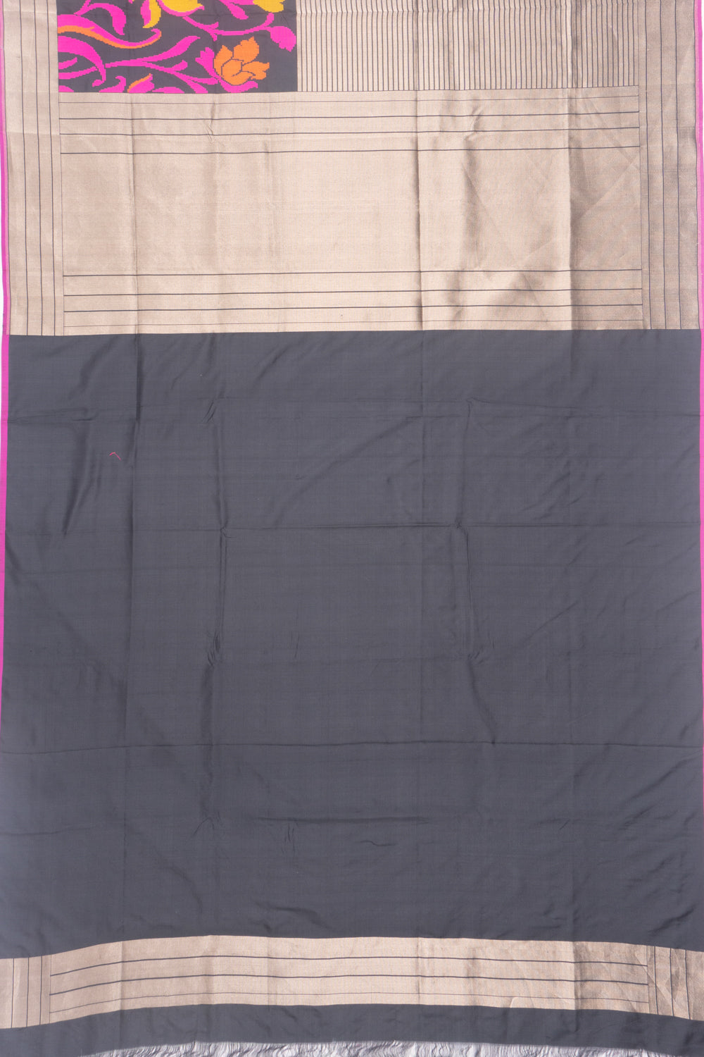 Banarasi Silk Half And Half Lines And Brocade Black Saree