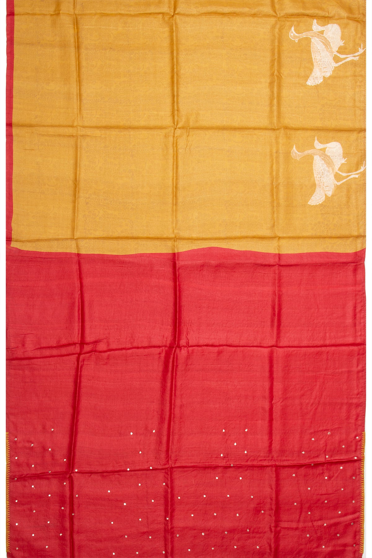 Tussar Printed Mustard Yellow Saree