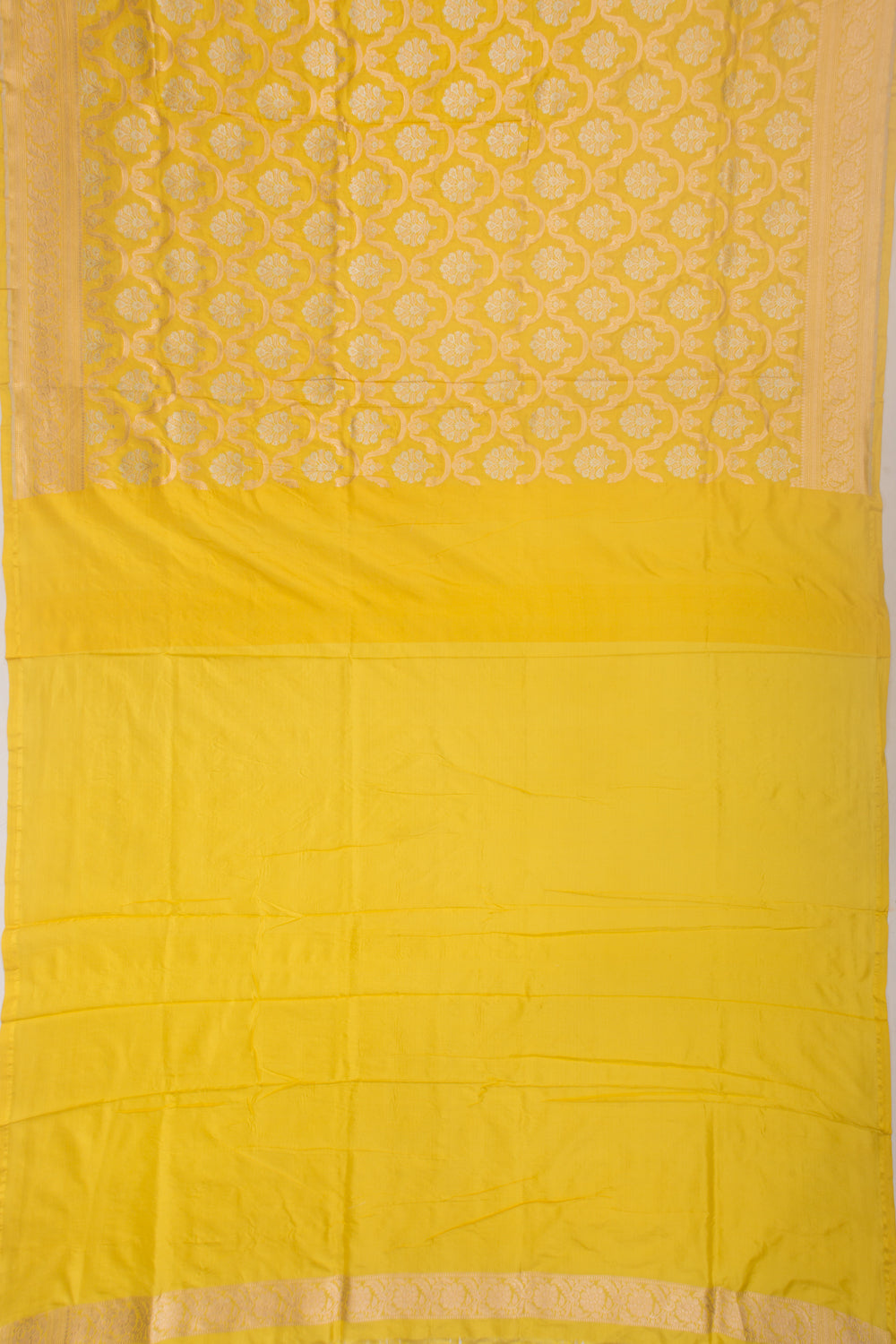 Banarasi Silk Jaal and Butta Yellow Saree