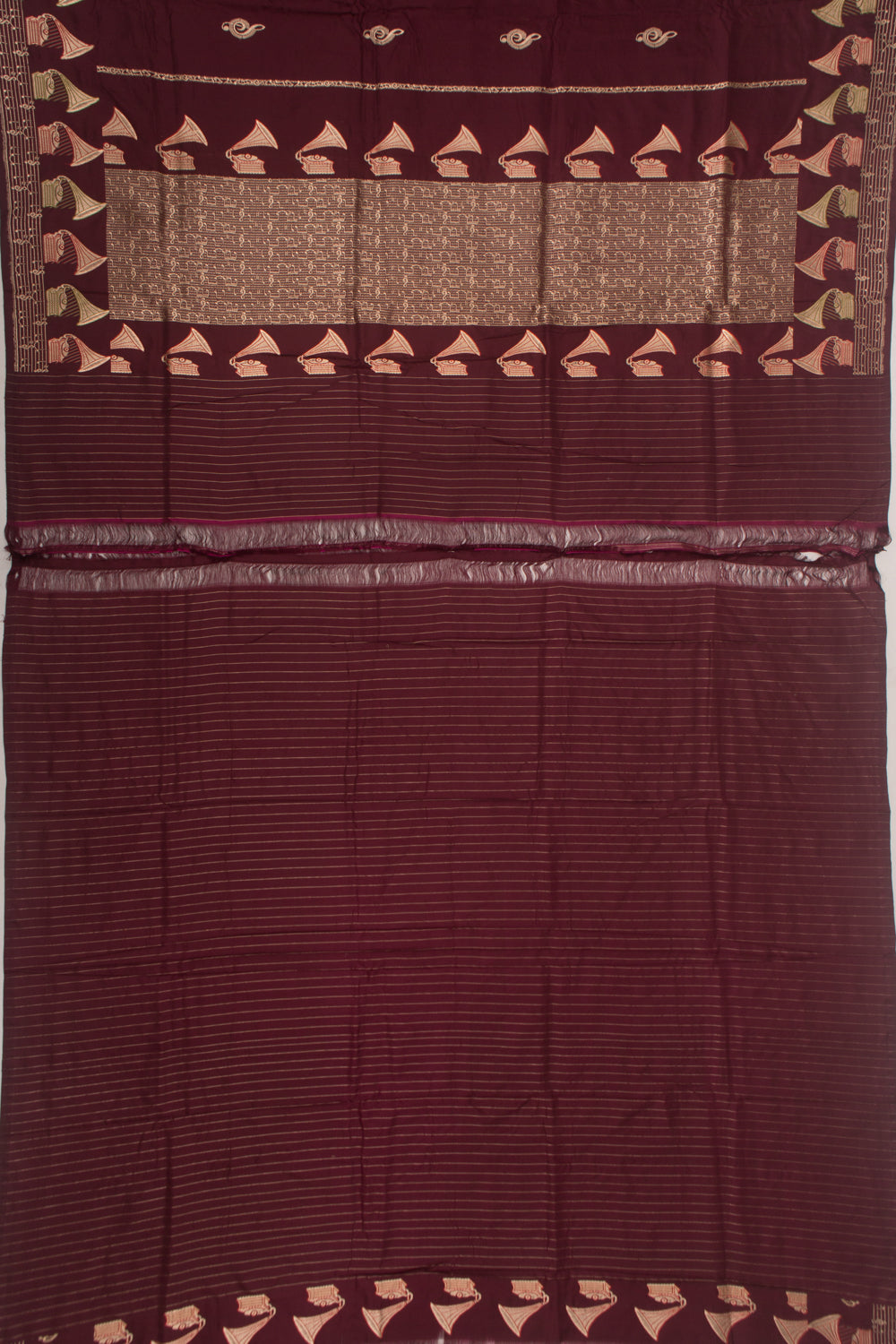 Banarasi Silk Vertical Lines And Butta Brown Saree