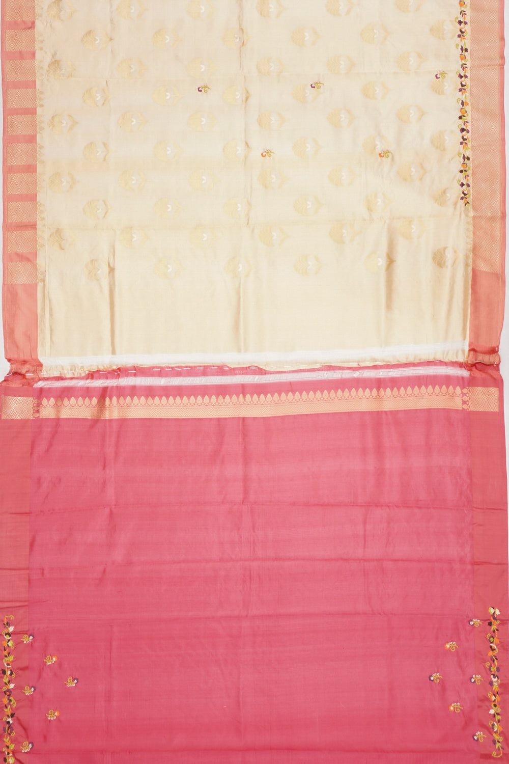 Banarsai Silk Butta Gold Saree With Embroidery Border