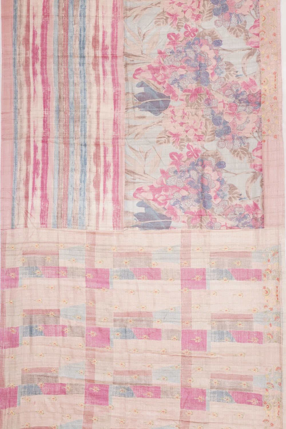 Tussar Printed Sky Blue Saree With Embroidery Border