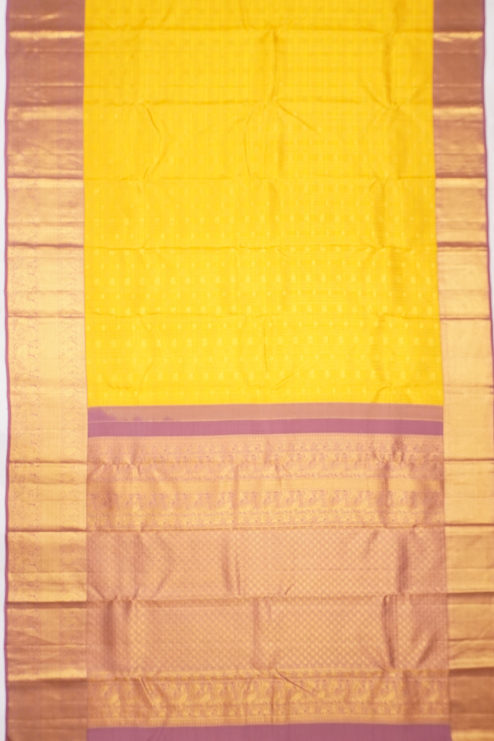 Kanchipuram Silk Checks And Butta Yellow Saree