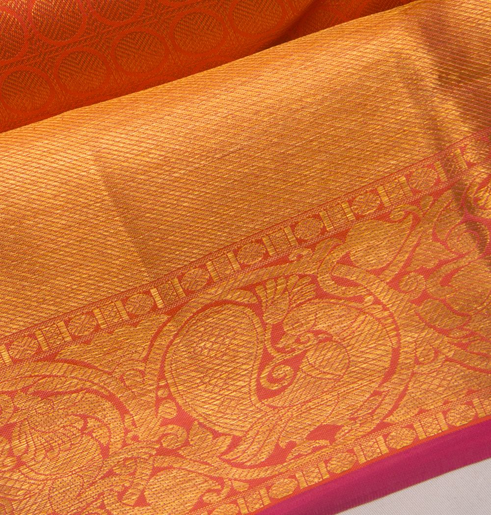 Kanchipuram Silk Checks And Butta Orange Saree