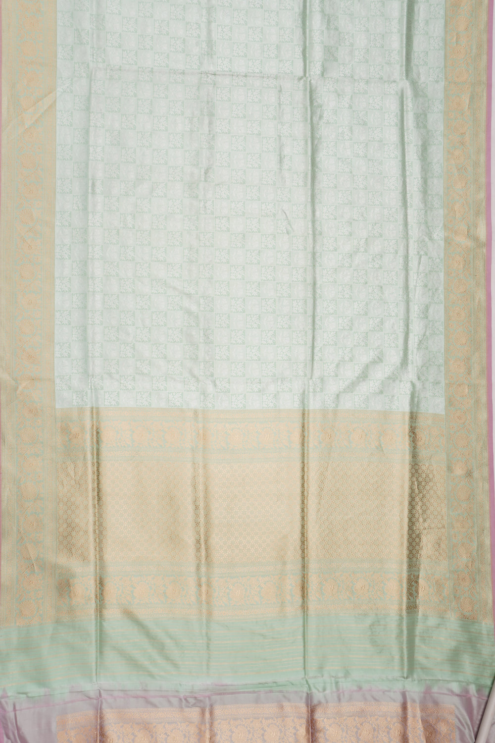 Banarasi Silk Checks And BUtta Pastel Green Saree