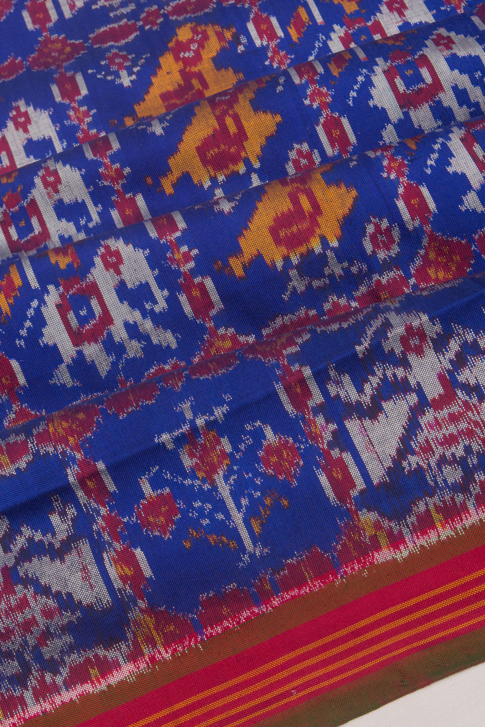 Pochampally Silk Ikat Blue Saree With Embroidery Border