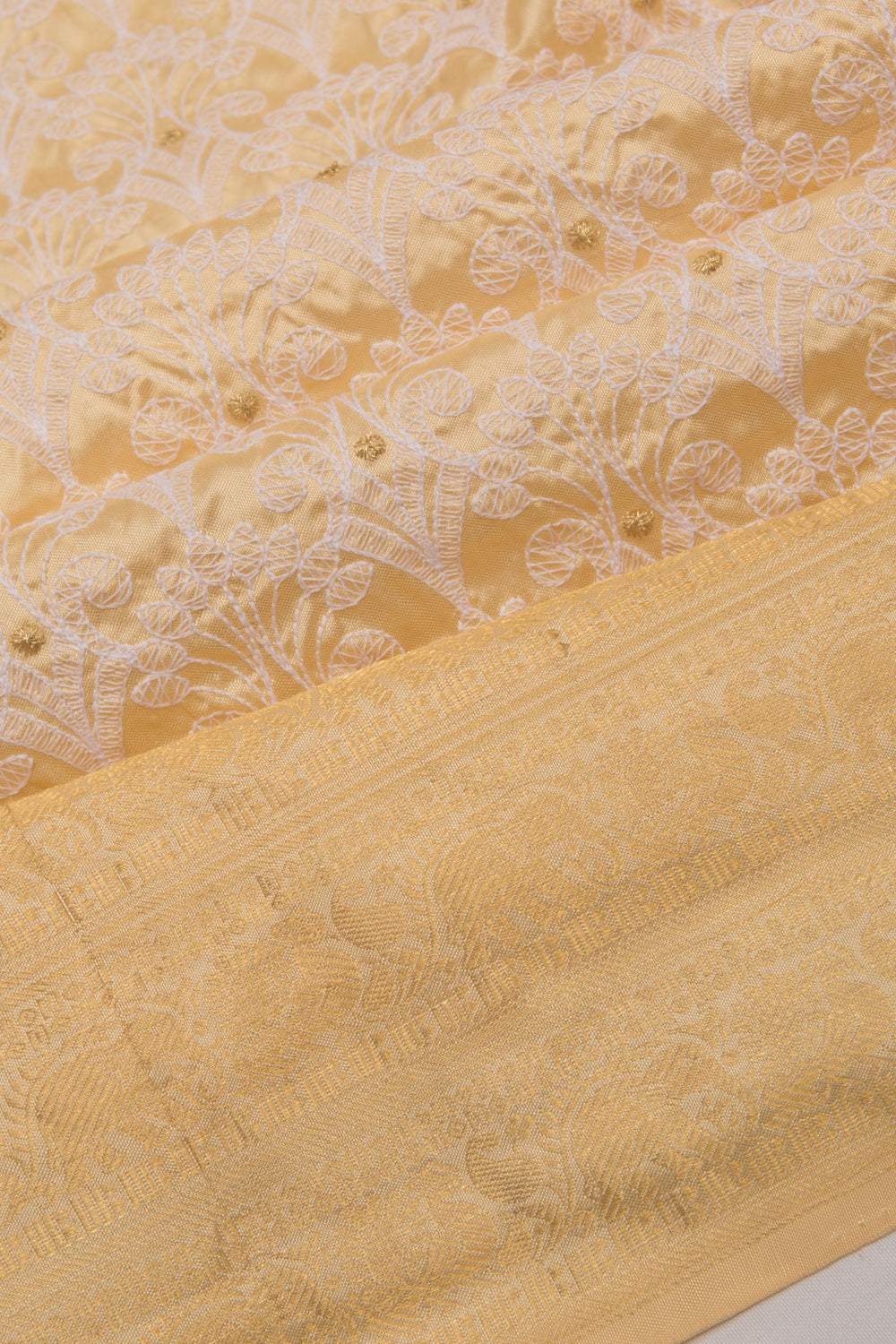 Kanchipuram Silk Embroidery Cream Saree