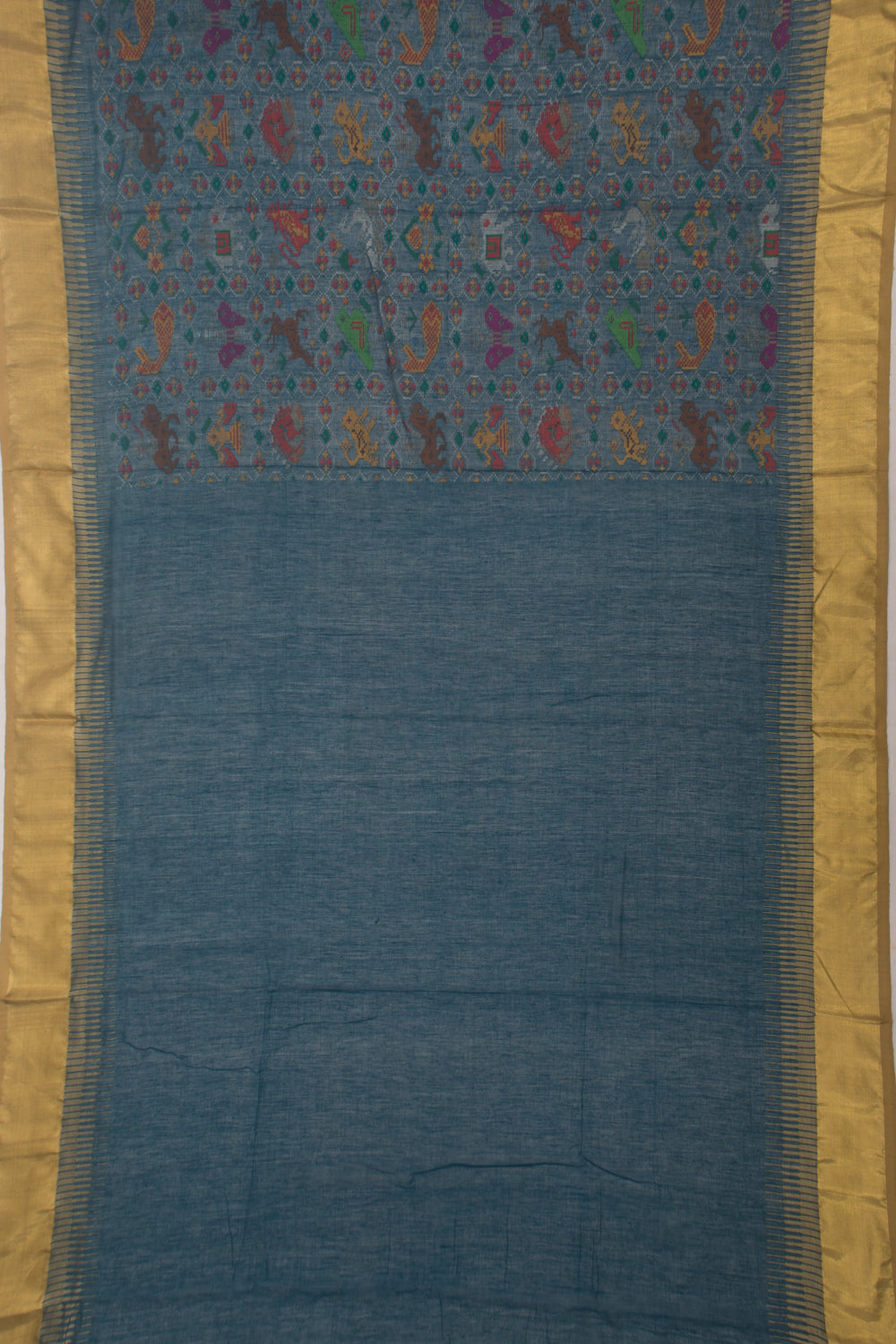 Ponduru Handspun Cotton Jamdani Blue Saree