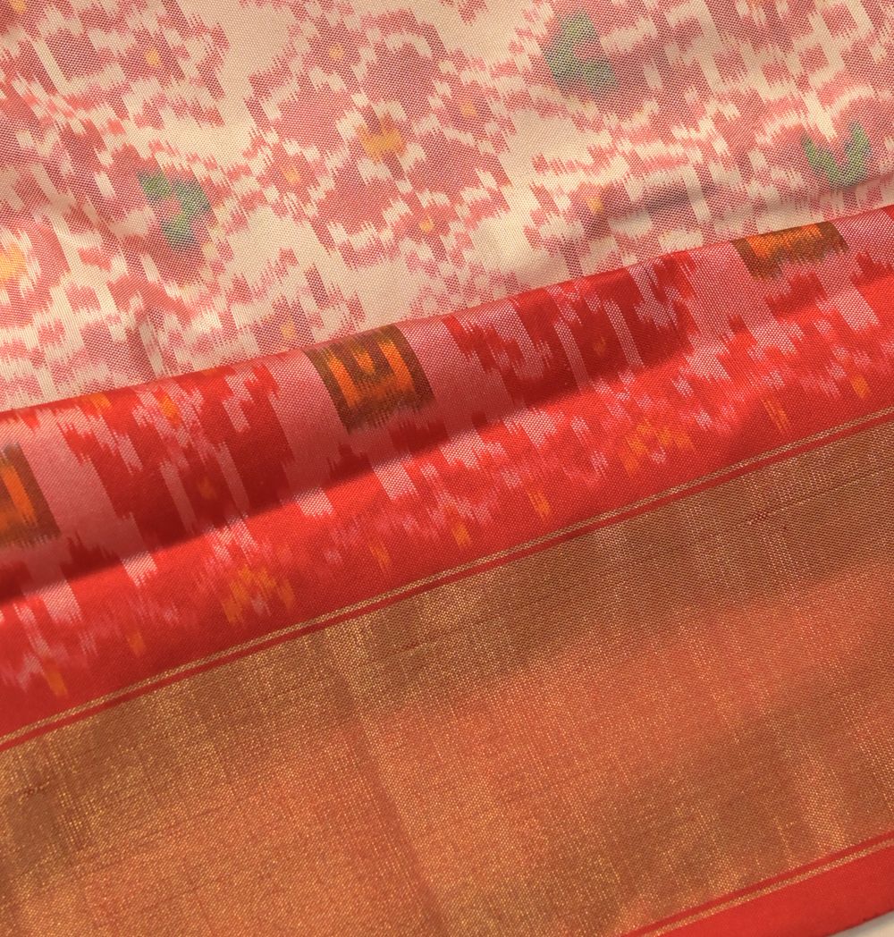 Pochampaly Silk Ikat Off White Saree