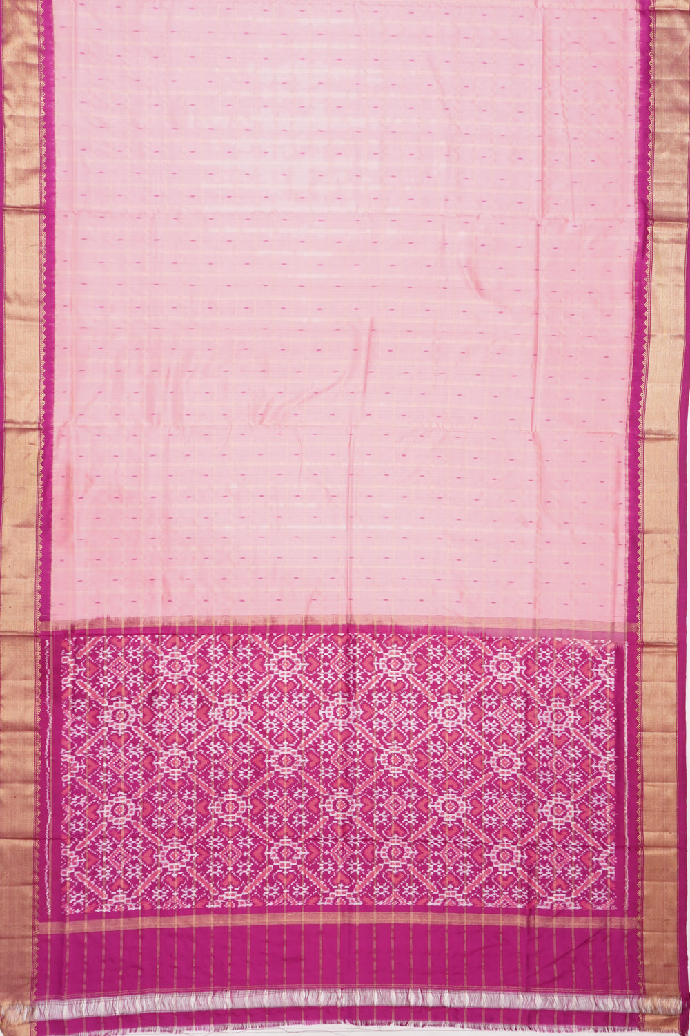 Pochampally Silk Ikat Checks Baby Pink Saree