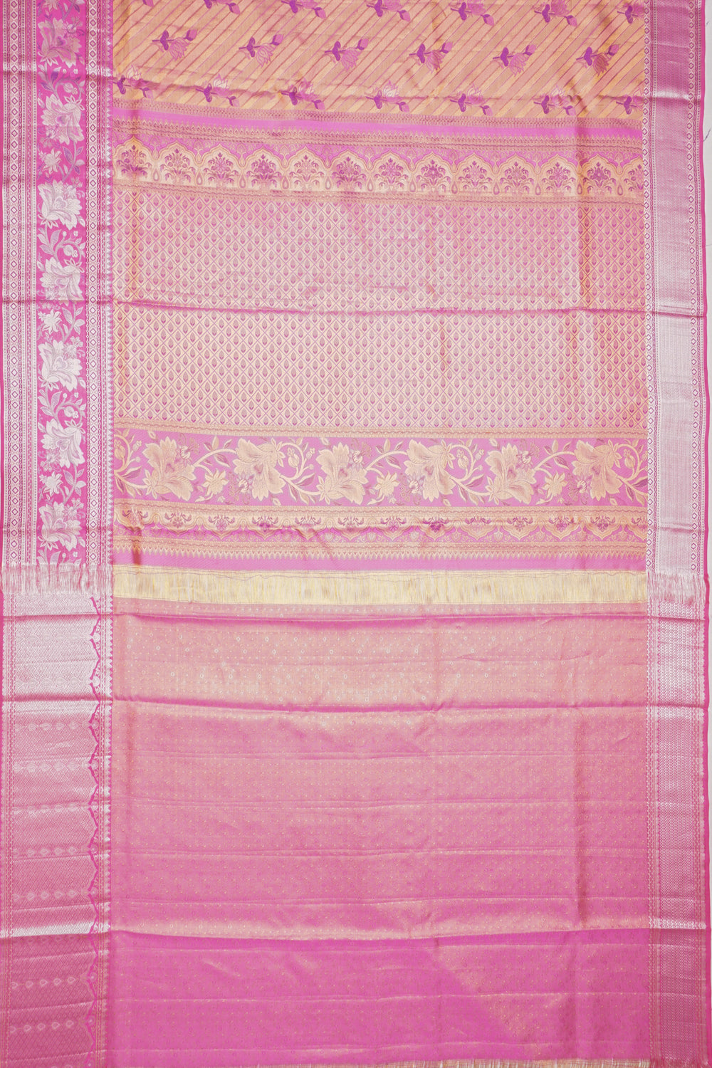 Taranga Kanchi Silk Tissue Lines Gold Saree