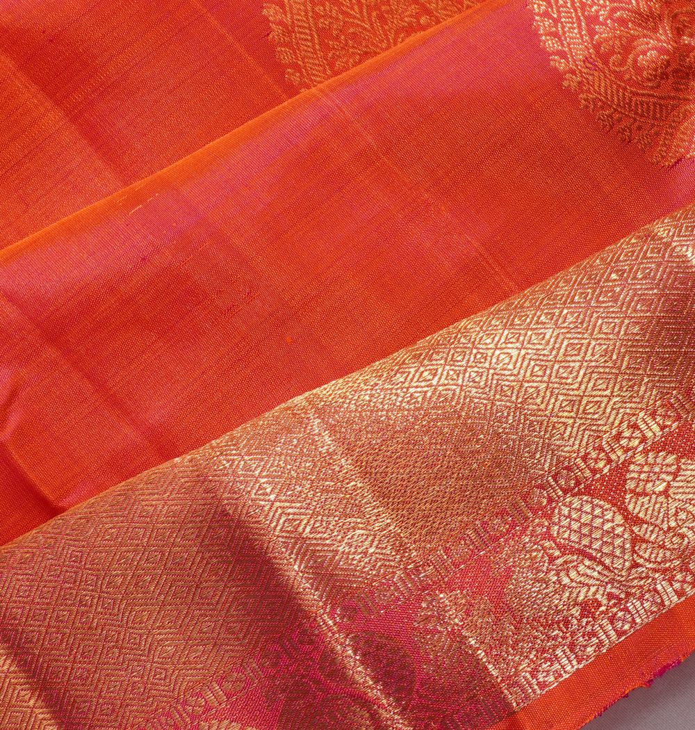 Kanchipuram Silk Butta Dual Tone Pink And Orange Saree