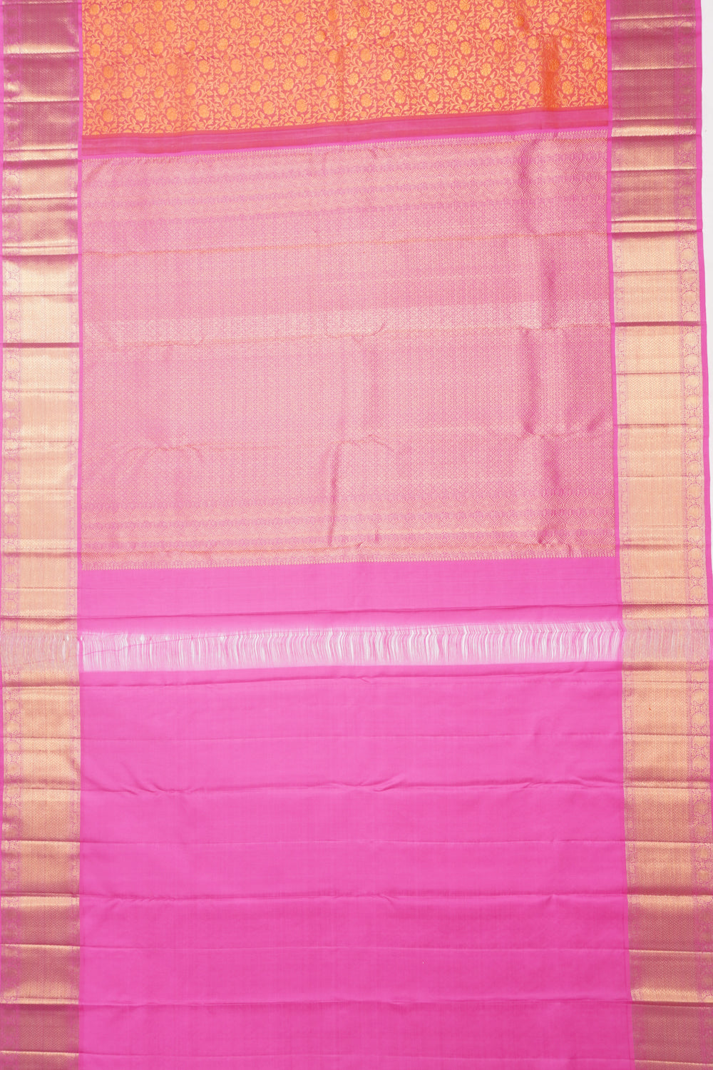 Kanchipuram Silk Brocade Dual Tone Pink And Orange Saree