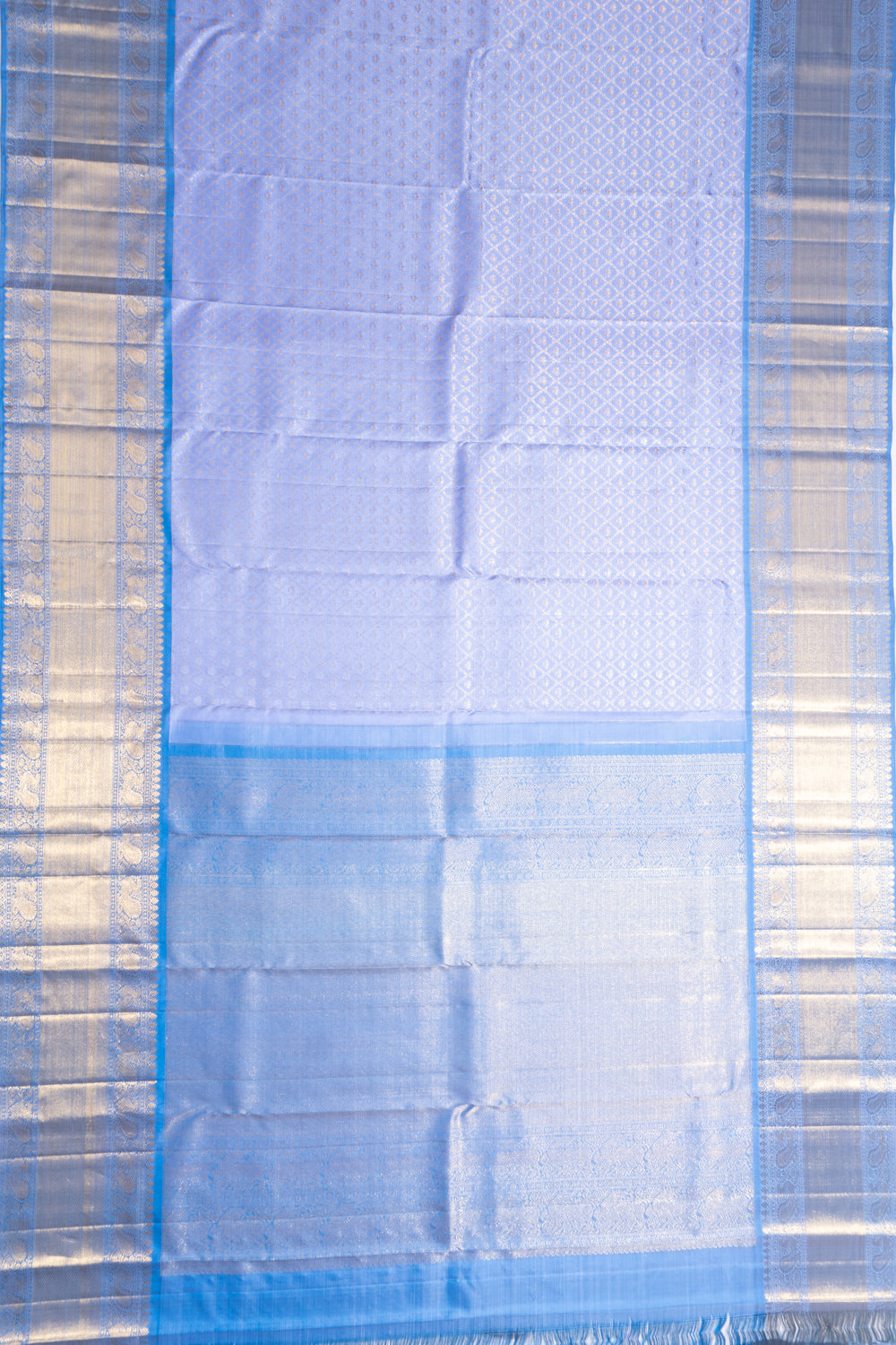 Kanchipuram Silk Criss Cross Checks And Butta Pastel Blue Saree