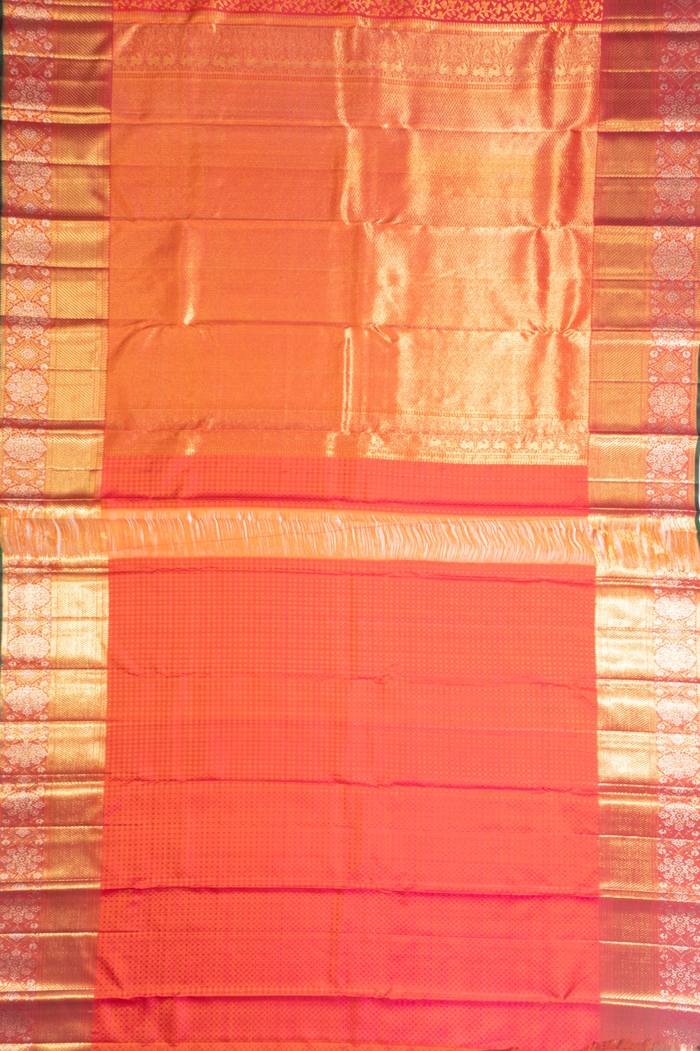 Kanchipuram Silk Brocade Dual Tone Pink And Orange Saree