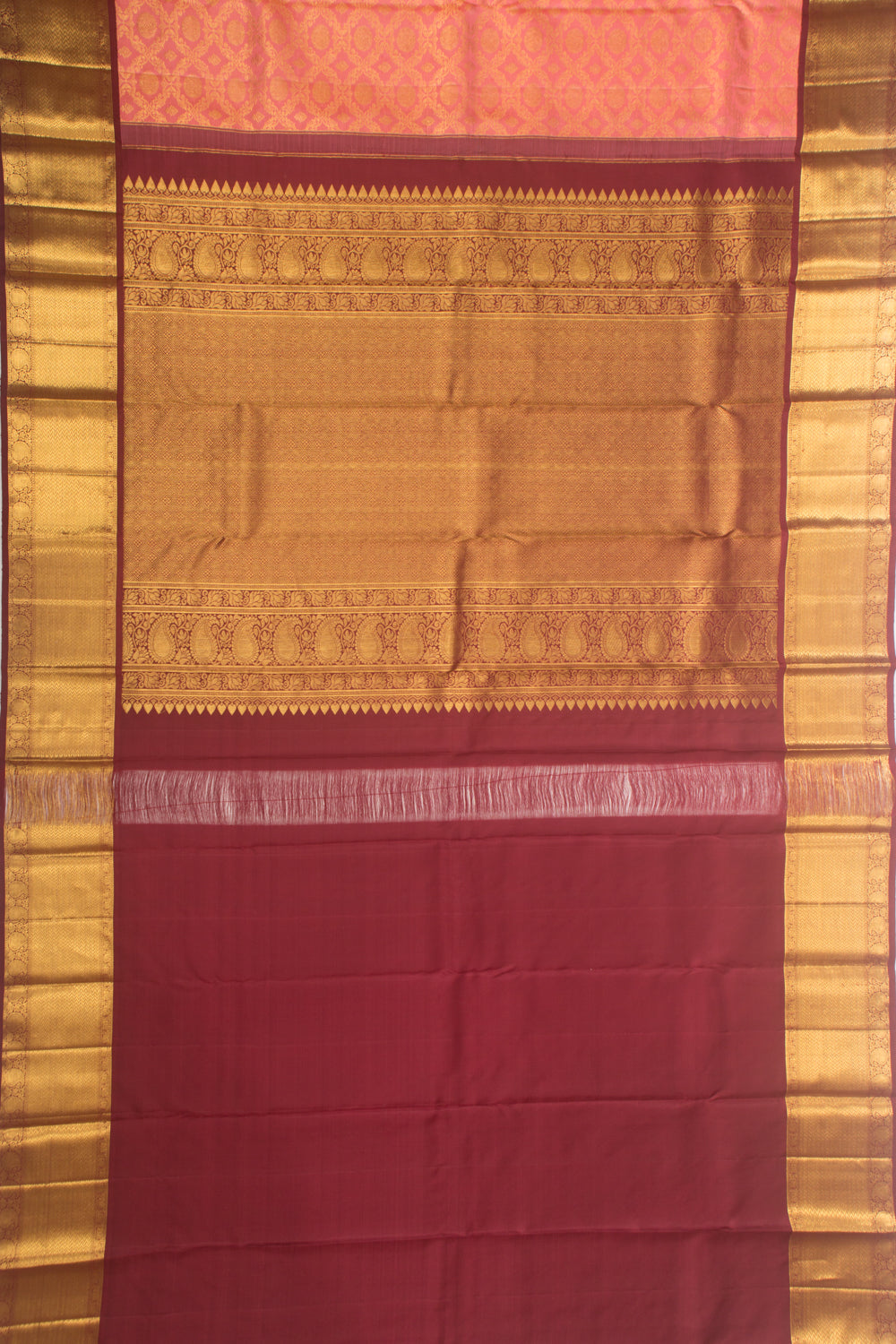 Kanchipuram Silk Criss Cross Checks And Butta Peach Saree