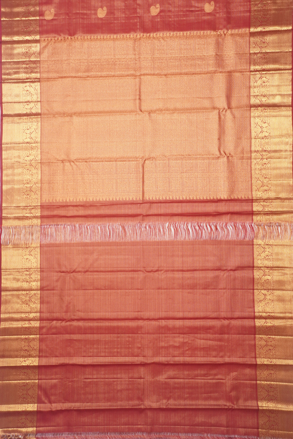 Kanchipuram Silk Oosi Lines And Butta Burgundy Saree