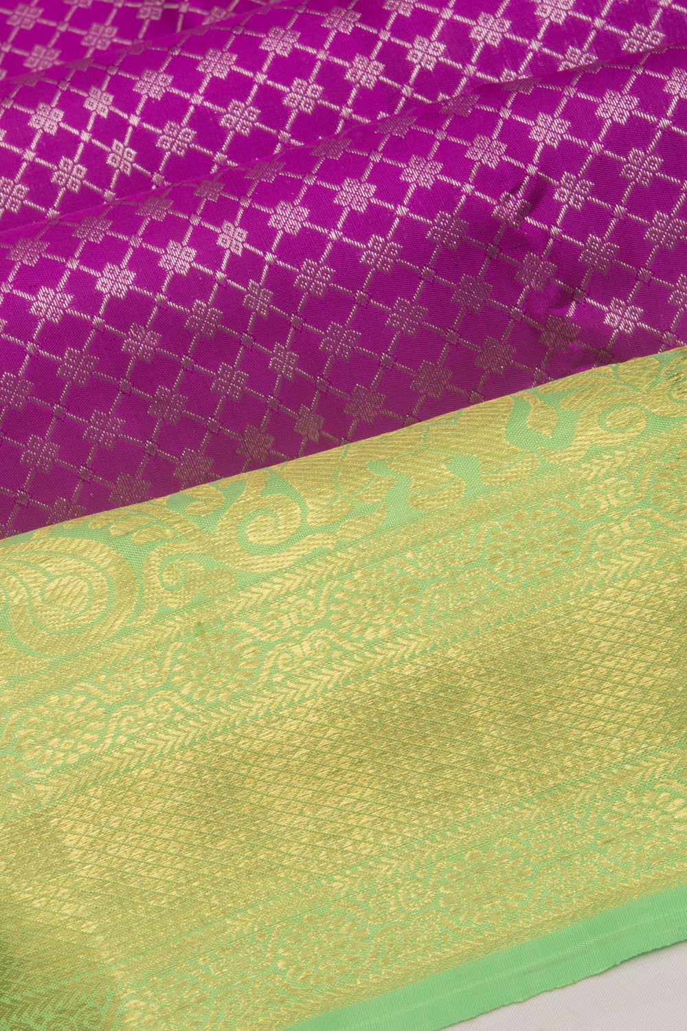 Kanchipuram Silk Criss Cross Checks And Butta Violet Saree
