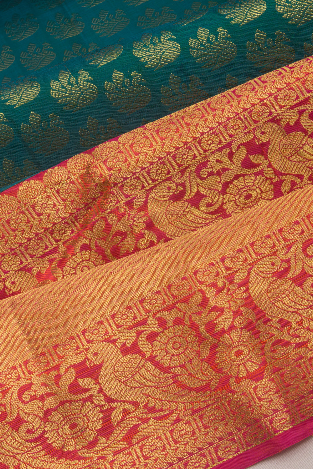 Kanchipuram Silk Brocade Peacock Blue Saree