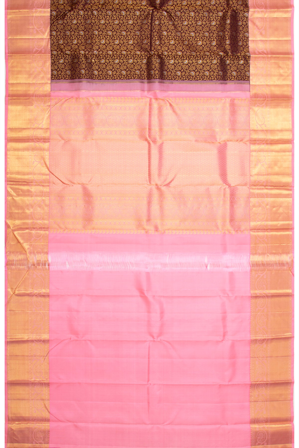Kanchipuram Silk Brocade Brown Saree