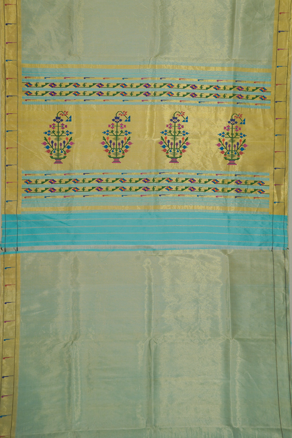 Paithani Silk Vertical Lines Sky Blue Saree With Single Muniya Border