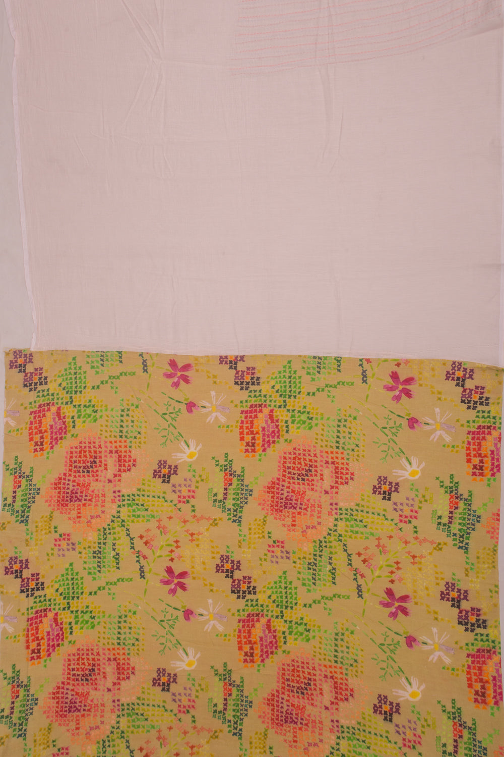 Chanderi Cotton Kantha Work Pastel Pink Saree