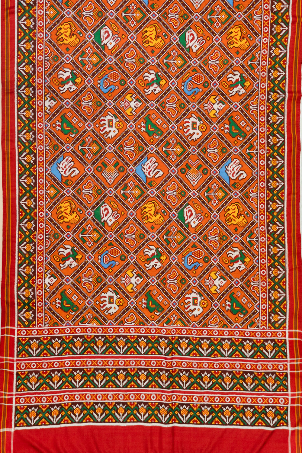 Patan Patola Silk Double Ikat 9 Figure Orange Saree