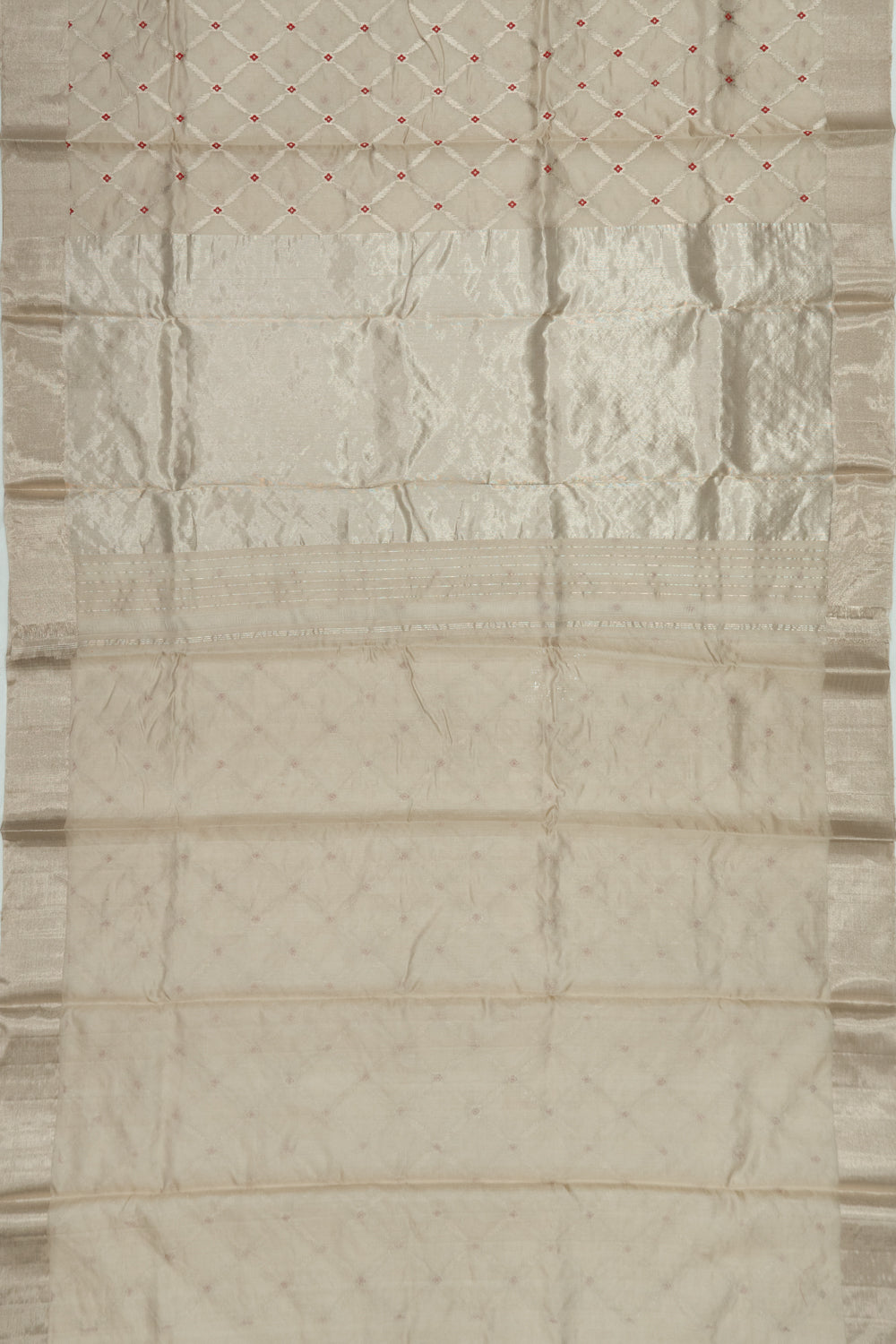 Pure Chanderi Silk Criss Cross Checks Off White Saree