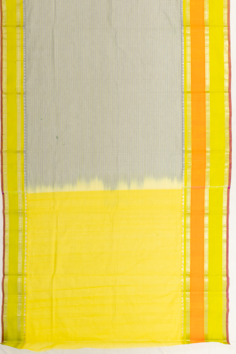 Chettinad Cotton Horizontal Lines Grey Saree