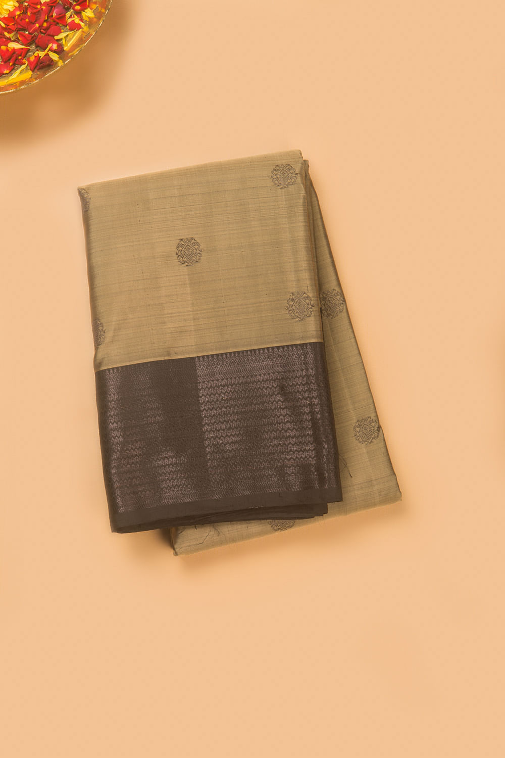 Kanchipuram Silk Butta Khaki Brown Saree