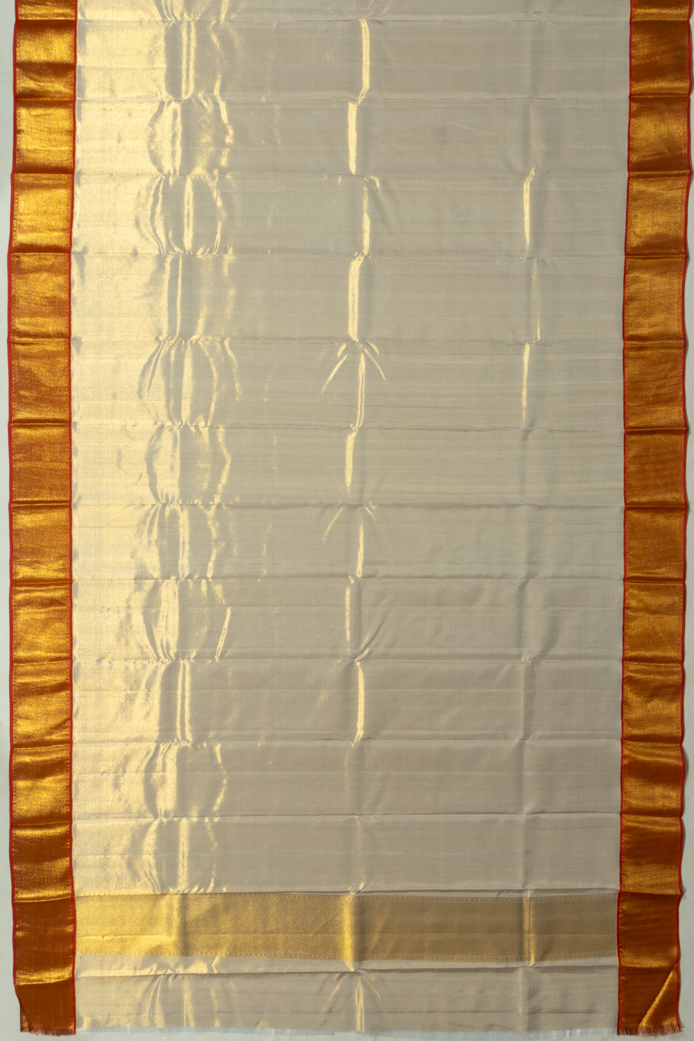 Kanchipuram Silk Tissue Plain Cream Dhoti And Kanduva